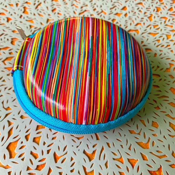 NWT Funky Bright Colorful Stripe Tech EarBud Zipper Travel Storage Mini … - Picture 4 of 5